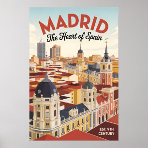 Poster Madrid Espagne Rétro Ciel Ville Paysage Voyage