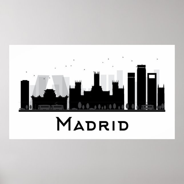 Poster Madrid, Espagne | Skyline de la ville noire et bla (Devant)
