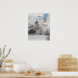 Poster Madrid Espagne Wall Art - Vintage Cityscape Travel