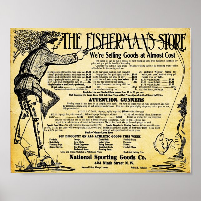 Poster Magasin De Pêche vintage Et Imprimé (Devant)