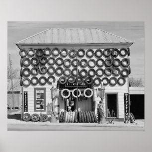 Poster Magasin de pneu de Firestone, 1940. Photo vintage