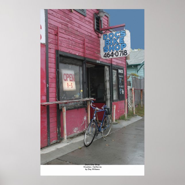 Poster Magasin de vélo Doc, Stockton, Californie (Devant)
