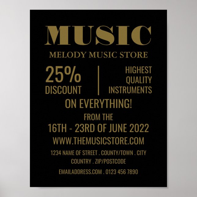 Poster Magasin d'instruments de musique élégant (Devant)