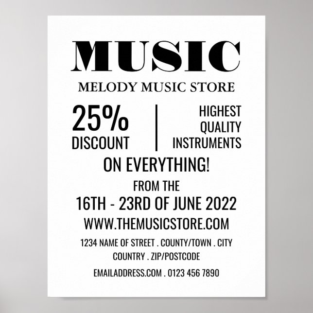 Poster Magasin d'instruments de musique élégant (Devant)