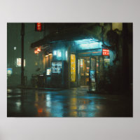 Magasin Japonais Neon sous la Pluie