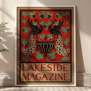 Poster Magazine bord de lac vintage Art Nouveau Paons