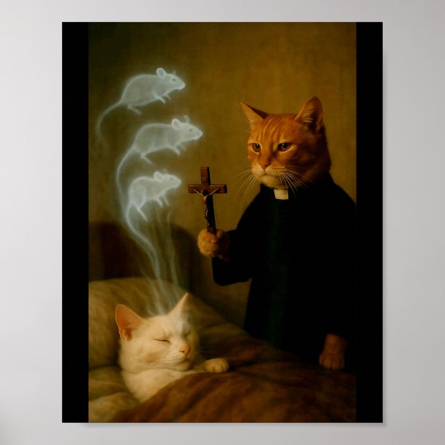 Poster Mage Cat Meme Cat Exorcism Mouse Funny Fantasy Hum (Devant)