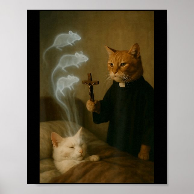 Poster Mage Cat Meme Cat Exorcism Mouse Funny Fantasy Hum (Devant)