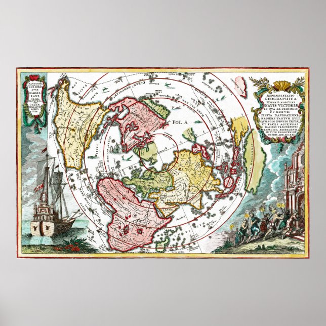 Poster Magellan Voyage Carte de la Terre Plate (Devant)