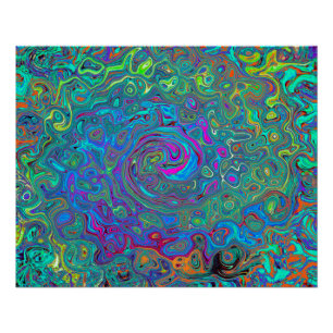 Poster Magenta, Bleu et Mousse verte Retro Swirl