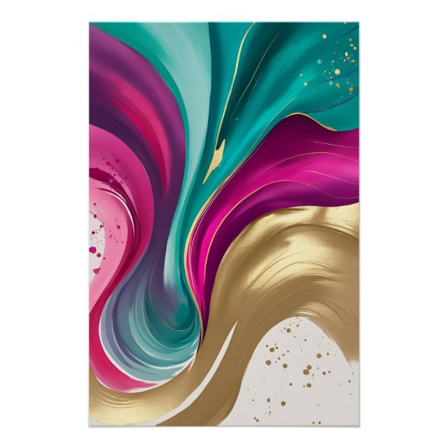 Poster Magenta, et or Abstrait aquarelle Art (Devant)