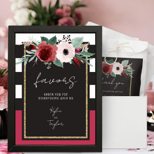 Poster Magenta Floral Blanc Bracelet noir Mariage Favoris