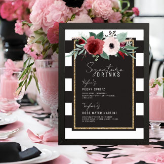 Poster Magenta Floral Stripes Signature Boissons Mariage