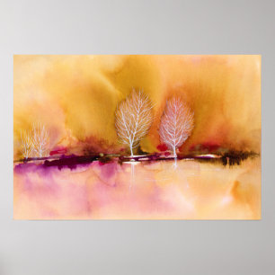 Poster Magenta lumineux Paysage Abstrait Brown avec arbre