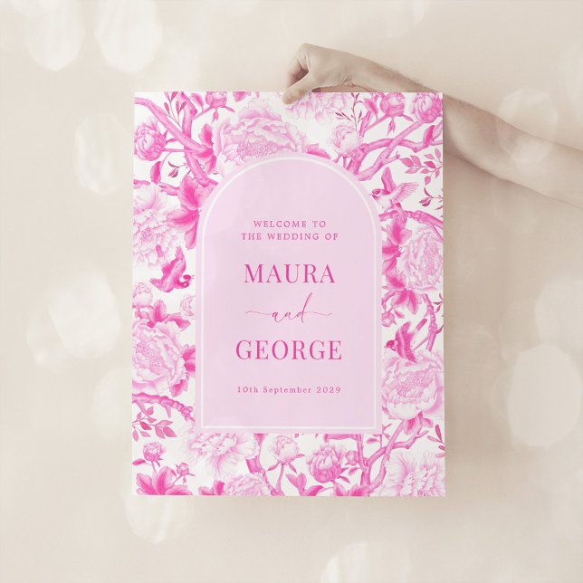 Poster Magenta Pink Chinoiserie Fleurs Mariage Bienvenue (Créateur téléchargé)
