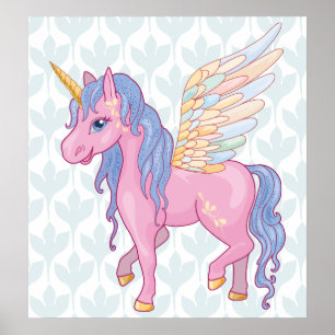 Poster Magic Cute Unicorne avec ailes arc en ciel illustr