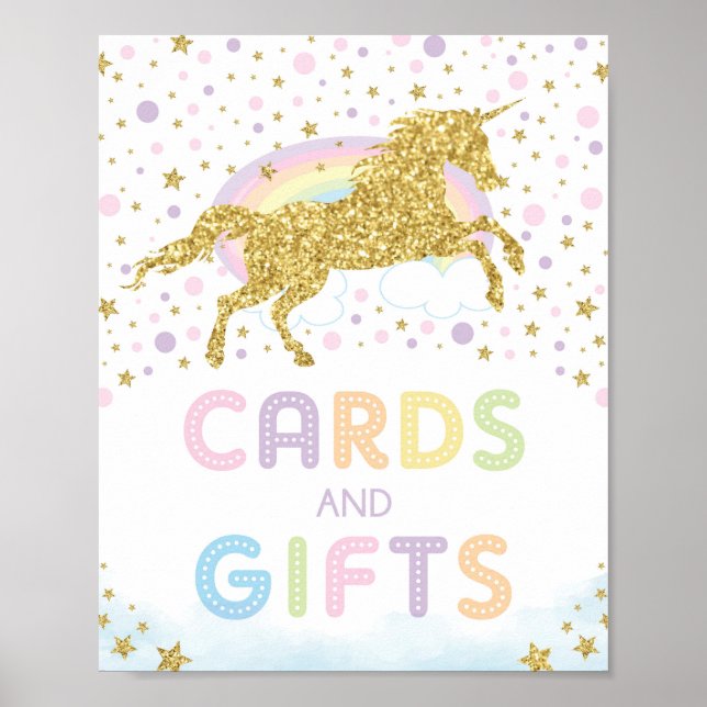 Poster Magic Gold Unicorn /Cartes & Cadeaux Anniversaire (Devant)