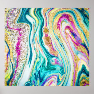 Poster Magic Marbling : Metallic Paint Design.