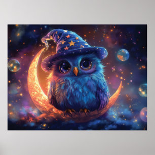 Poster Magic Owl Wizard on the Moon : Magical Imaginaire