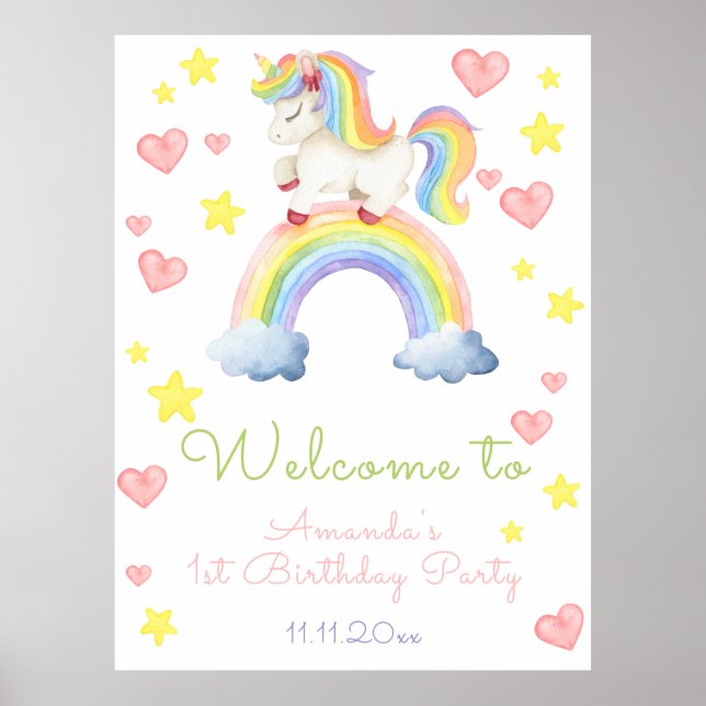 Poster Magic Unicorn Premier anniversaire Bienvenue (Devant)