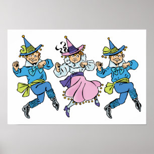 Poster Magicien vintage d'Oz, mignonne Munchkins Dansant