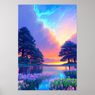 Poster Magie de l'heure d'or, Lac paisible