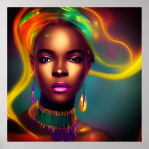 Poster Magique Africaine Rainbow femme colorée