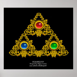 POSTER MAGIQUE ELFIC TALISMAN /GOLD TRIANGLE AVEC GEMSTON