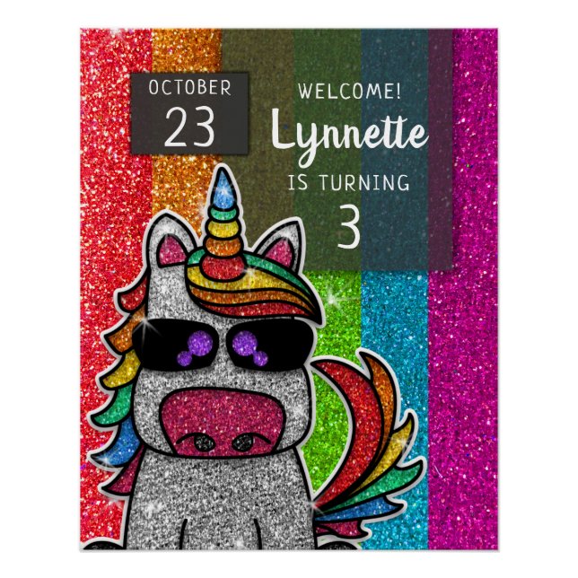 Poster Magique Rainbow Unicorn Parties scintillant Whimsi (Devant)