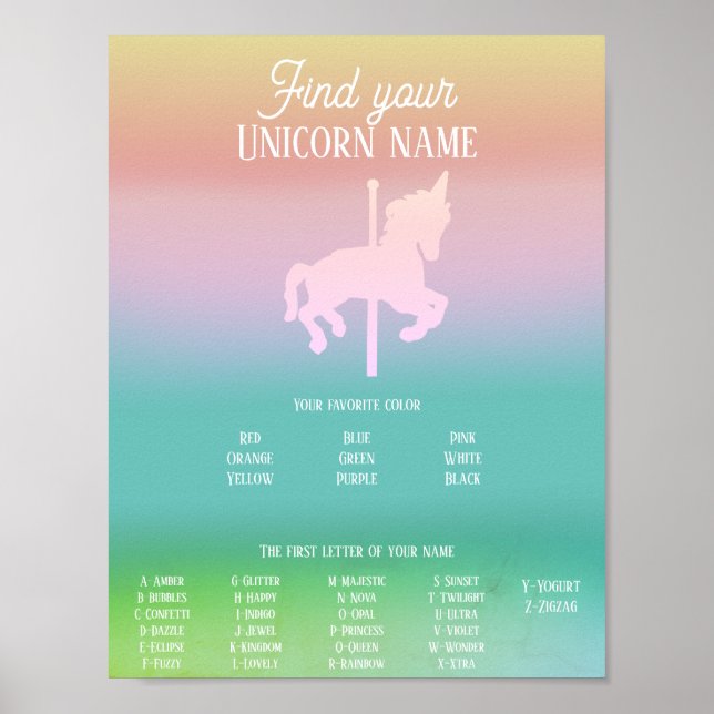 Poster Magique Unicorn Arc-en-ciel Nom de l'anniversaire  (Devant)