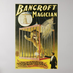 Poster magique vintage, Magicien Bancroft et Lion
