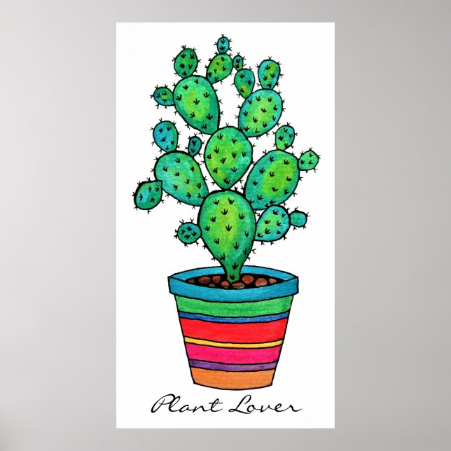 Poster Magnifique Cactus Aquarelle En Beau Pot (Devant)