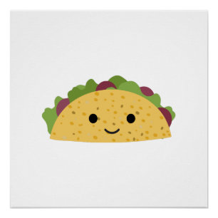 Poster Magnifique Caricature Kawaii Souriant Taco