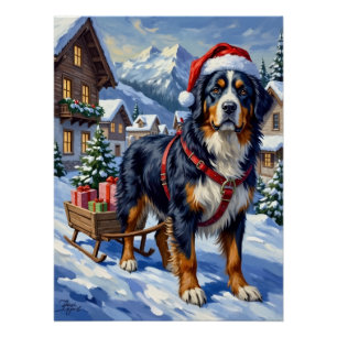 Poster Magnifique chien de montagne bernois Alpine Noël