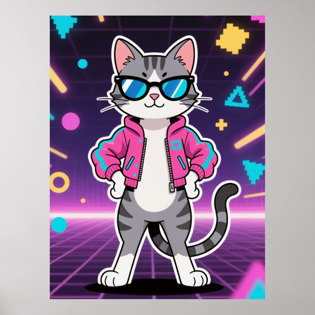 Poster Magnifique Cool Retro Gamer Cat (Devant)