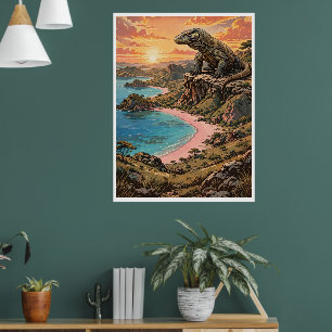 Poster Magnifique Dragon de Komodo surplombant la plage r