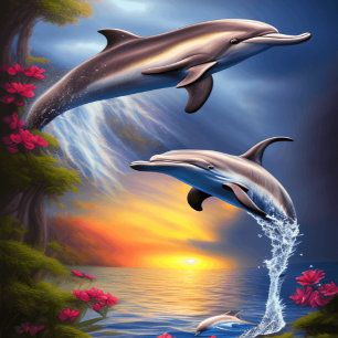 Poster Magnifique Duo de Dauphins au Paradis