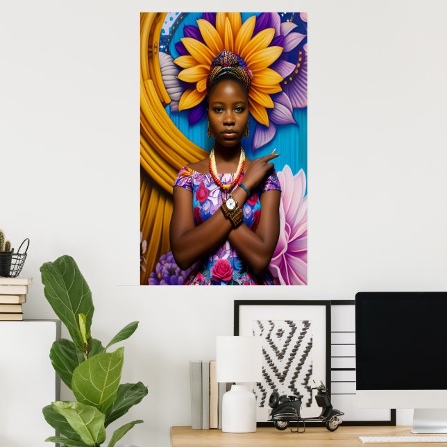 Poster Magnifique femme africaine avec montre (Bureau à domicile)