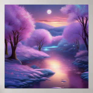 Poster Magnifique fond violet sur une nuit d'hiver