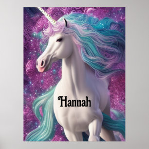Poster Magnifique licorne blanche avec Turquoise et Viole