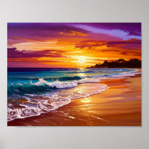 Poster Magnifique Marche de plage océanique au coucher du