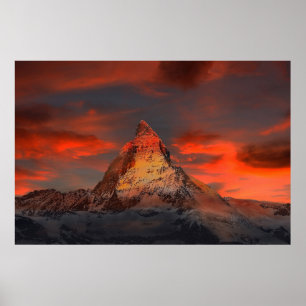 Poster Magnifique matterhorn ciel rouge paysage