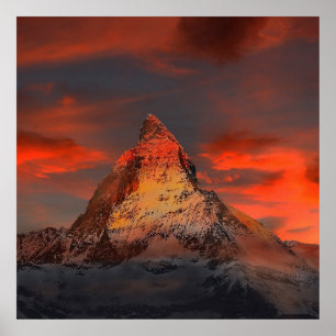 Poster Magnifique matterhorn ciel rouge paysage