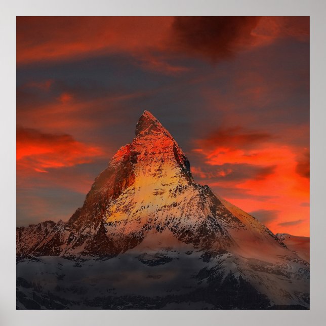 Poster Magnifique matterhorn ciel rouge paysage (Devant)
