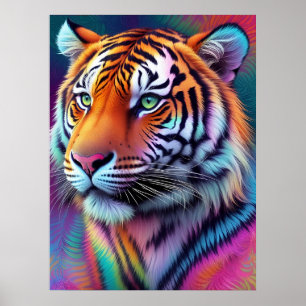 Poster Magnifique motif de tigre Tie Dye en art IA
