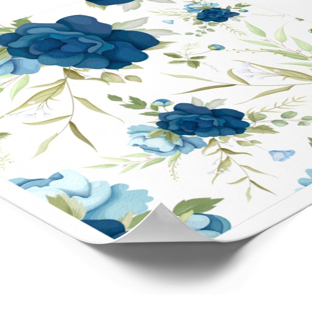 Poster Magnifique motif floral bleu sans couture (Coin)