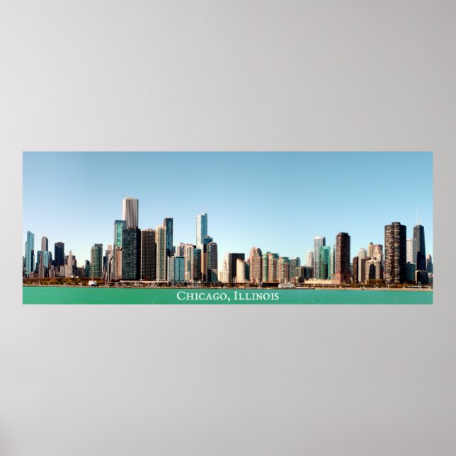 Poster Magnifique panoramique Chicago Skyline River Sunny (Devant)