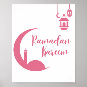Poster Magnifique Ramadan Kareem Croissant Rouge & Lanter