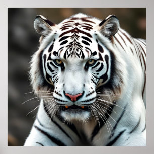 Poster Magnifique Tigre Blanc dans la Nature