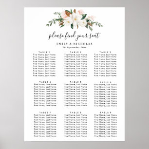 Poster magnolia blanche et mariage à fleurs rose